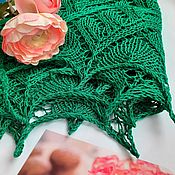 Аксессуары handmade. Livemaster - original item Knitted cotton shawl, 100% spring cotton malachite emerald. Handmade.
