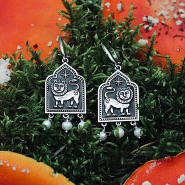 Украшения ручной работы. Ярмарка Мастеров - ручная работа Серьги Львы с жемчужинами, королевские. Handmade.