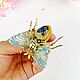 Заказать Брошь Мотылёк Аквамарин. Шёлк и кристаллы (fly-insect). Ярмарка Мастеров. . Брошь-булавка Фото №3