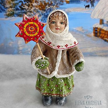Сувениры и подарки ручной работы. Ярмарка Мастеров - ручная работа Ватная елочная игрушка: "Пелагея с солнышком". Handmade.