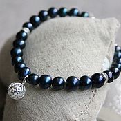 Украшения handmade. Livemaster - original item Black pearls with a blue tint and a silver pendant.. Handmade.
