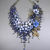 Украшения handmade. Livemaster - original item Blue Parfait Lapis Lazuli Sodalite Necklace Natural stones Flowers made of leather. Handmade.