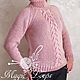 Pale pink sweater is handcrafted from soft yarn Raglan pattern braid, Sweaters, Krivoy Rog,  Фото №1