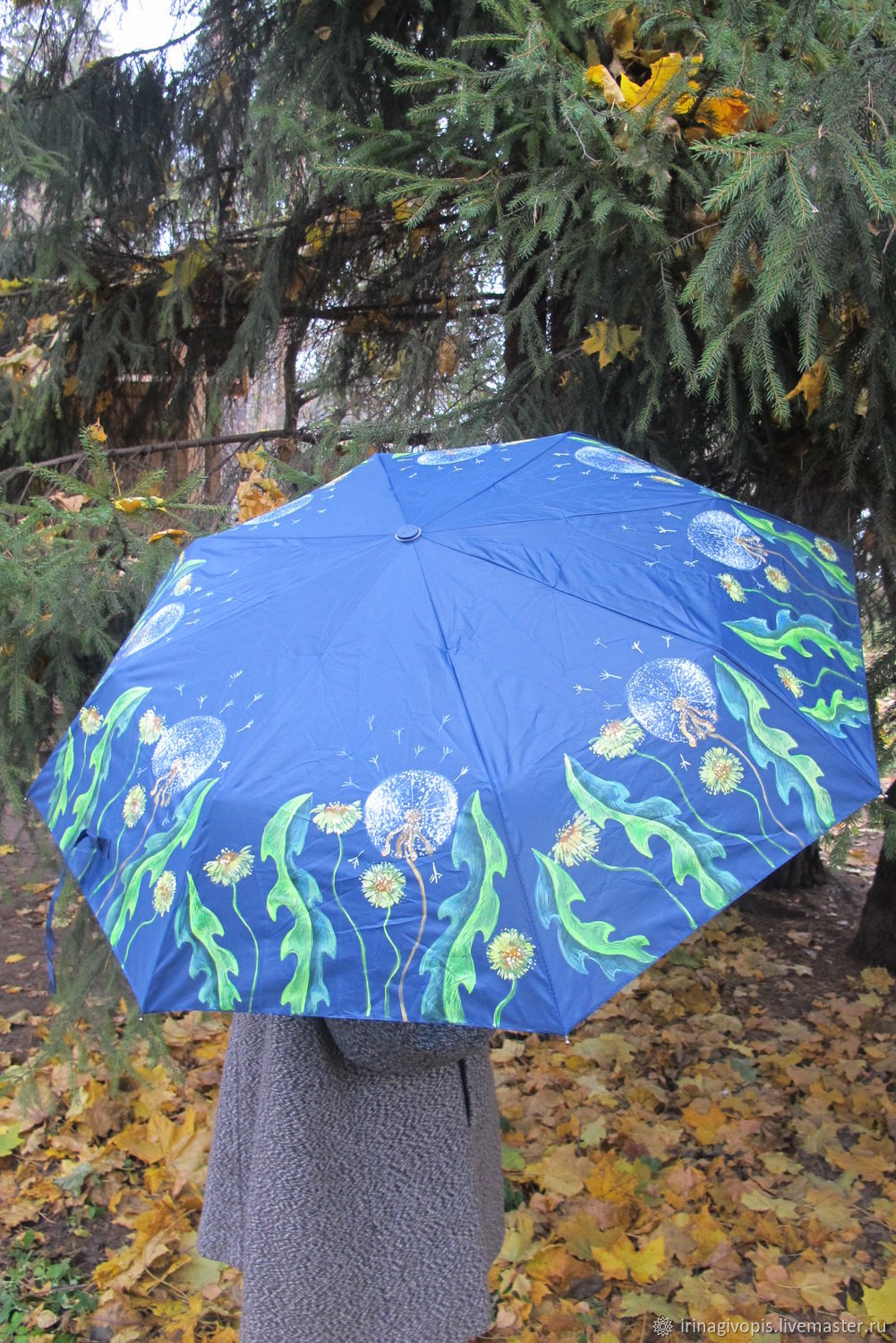 Мастер зонтиков. Зонт с ручной росписью. Зонт расписной. Зонт с одуванчиком. Роспись зонта.