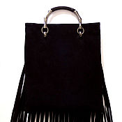 Сумки и аксессуары handmade. Livemaster - original item Black suede bag with fringe. Handmade.