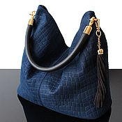 Сумки и аксессуары handmade. Livemaster - original item Crossbody bag: Designer bag dark blue suede with embossed. Handmade.