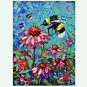 Картины и панно handmade. Livemaster - original item Bee and Daisy Flowers Oil Painting Buy Bee Paintings. Handmade.