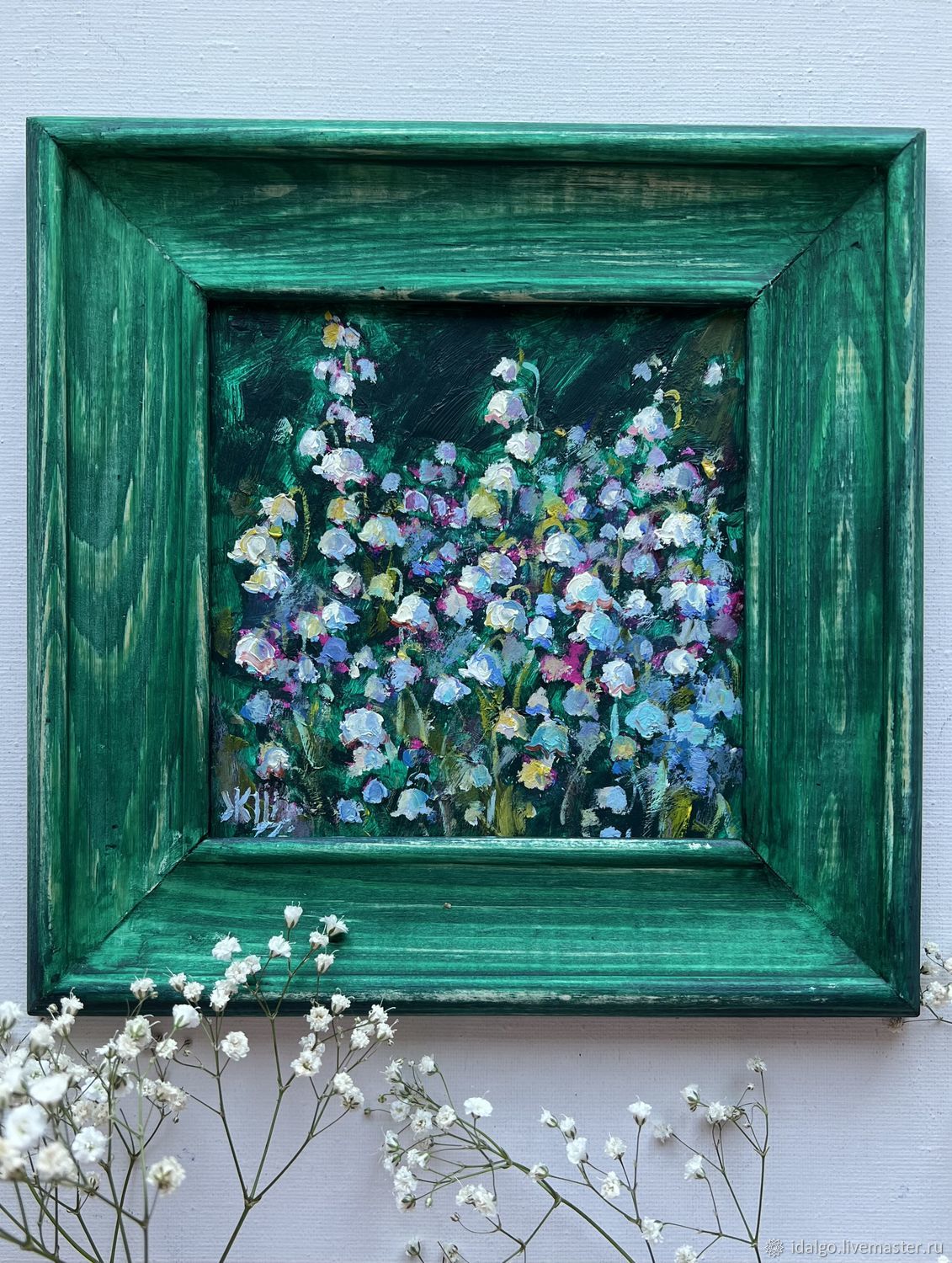 Oil painting "The First lilies of the valley", in a wooden frame