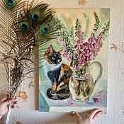 Картина Анютины глазки Натюрморт с цветами маслом 40х30 см
