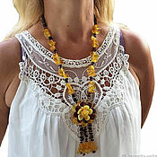 Работы для детей, handmade. Livemaster - original item Amber Long Amber Beads with Flower for Women. Handmade.