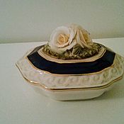Porcelain composition of blue Tits with flowers.England