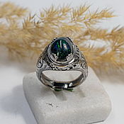 Украшения handmade. Livemaster - original item Silver ring with black opal and pentagram. Handmade.