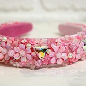 Украшения handmade. Livemaster - original item Pink Romantic Headband with Flowers Embroidered Volumetric Headband. Handmade.