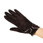 Винтаж handmade. Livemaster - original item Winter gloves made of brown velour and leather. Labbra. Handmade.