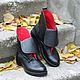 Los zapatos con utepleniem de la piel con bajkoj mujeres Modern negro con rojo, Boots, Moscow,  Фото №1