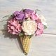 Кашпо с розами и розовой гортензией из полимерной глины в интернет ...