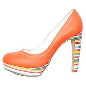 Винтаж handmade. Livemaster - original item Bright orange shoes from nature.leather with multi-colored heel. Handmade.