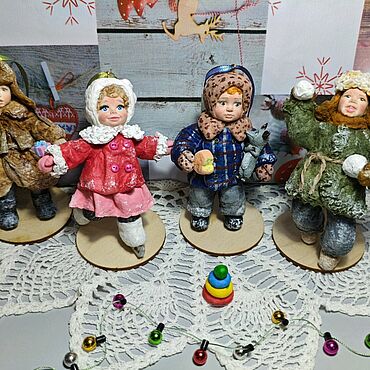 Куклы и игрушки ручной работы. Ярмарка Мастеров - ручная работа Фигуристка. Мальчик с мышкой. Мальчик с ëлкой. Мальчик со снежками. Handmade.