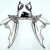 Clip earrings "Black angel" (black) Steampunk, Gothic styles