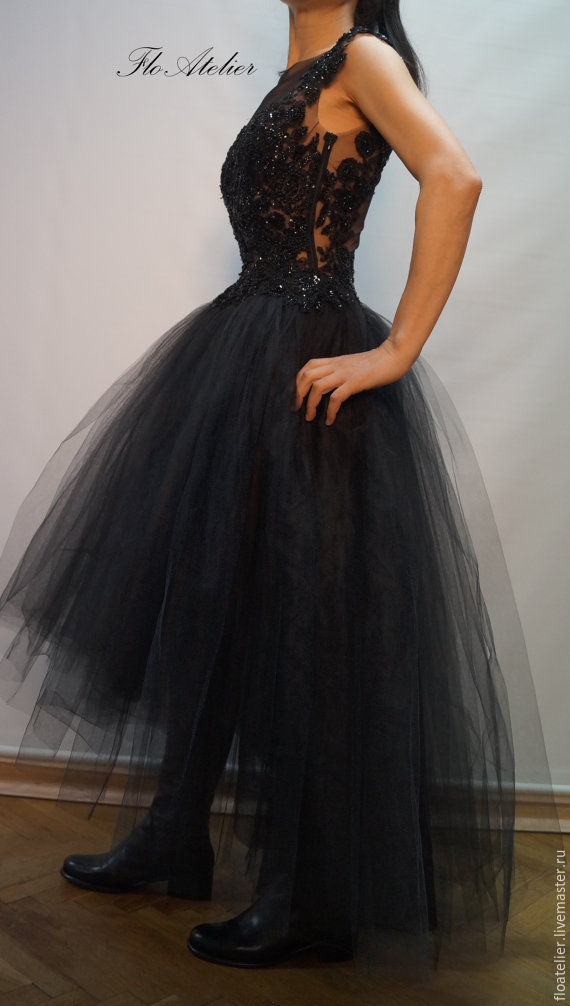 Черное вечерное платье из тюля/ Романтичное платье / F1112 купить в интернет-магазине Ярмарка Мастеров по цене 33608.11 ₽ – 79GUBRU