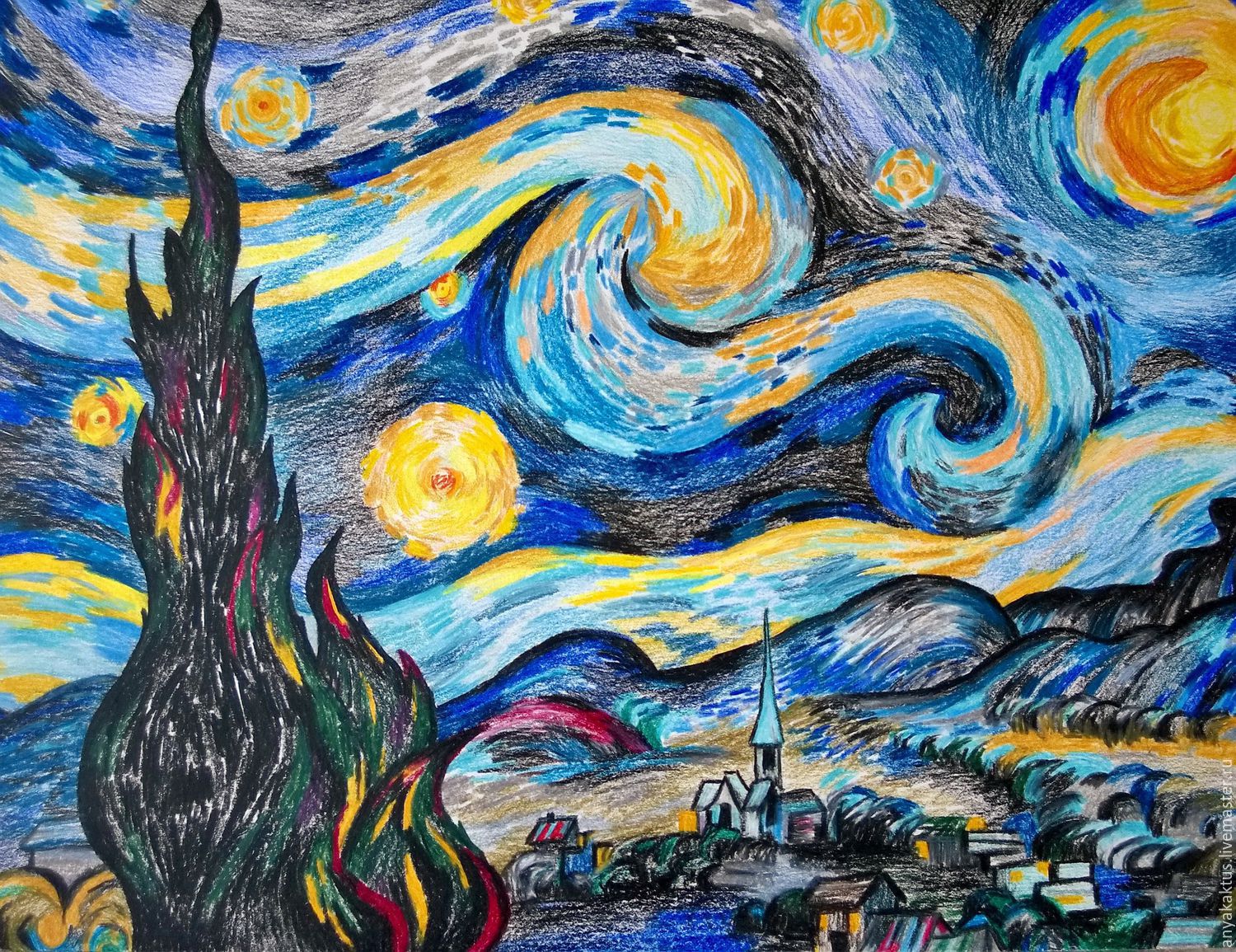 Ван Гог Звездная ночь ниткография