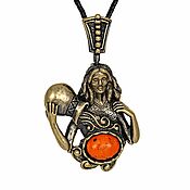 Украшения handmade. Livemaster - original item Zodiac Sign Pendant Aquarius Brass Amber Pendant for Man Gift. Handmade.
