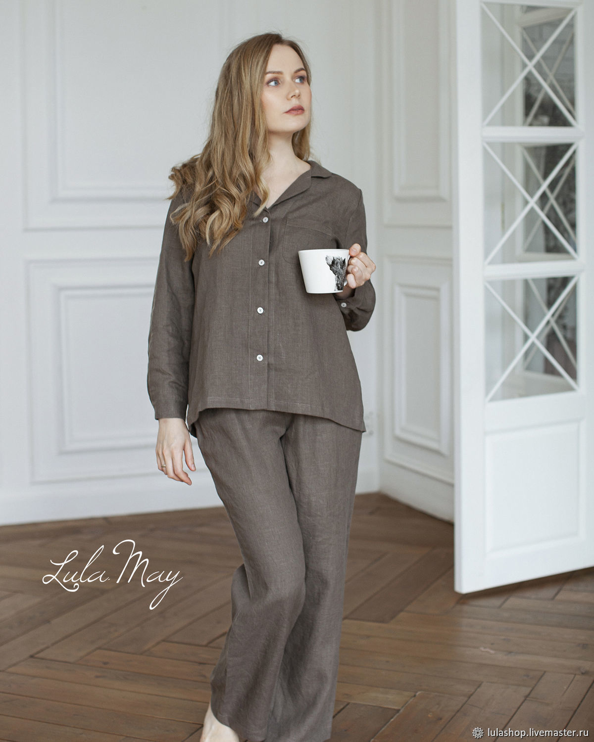 Home suit Taupe pajamas made of linen taupe color, Home costumes, Moscow,  Фото №1