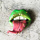 Brooch ' Lips bright, green, with tongue, with piercing, space'. Brooches. greenfox-23. My Livemaster. Фото №6
