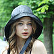 Fishing hat leather women's black hat with brim genuine leather, Hats1, Krasnodar,  Фото №1