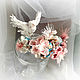 Narrow bracelet Delicate pink flowers. White nature. pearls, leather, beads, Hard bracelet, Bryansk,  Фото №1