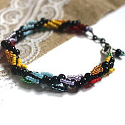 Bracelet of leather and beads Autumn motives