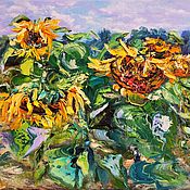 Картины и панно handmade. Livemaster - original item Oil painting with sunflowers 