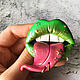 Brooch ' Lips bright, green, with tongue, with piercing, space'. Brooches. greenfox-23. Online shopping on My Livemaster.  Фото №2