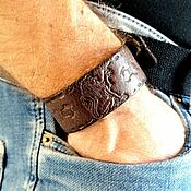 Men's wide leather wristband bracelet