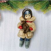 Ватные елочные игрушки Дед Мороз, Снегурочка и Снеговик в стиле ретро