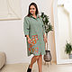 Linen Dress shirt sage color with bright embroidery, Dresses, Novosibirsk,  Фото №1