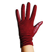 Винтаж handmade. Livemaster - original item Elegant winter gloves made of burgundy leather and velour. Handmade.