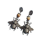 Украшения handmade. Livemaster - original item Earrings bronze bee Jasper. Handmade.
