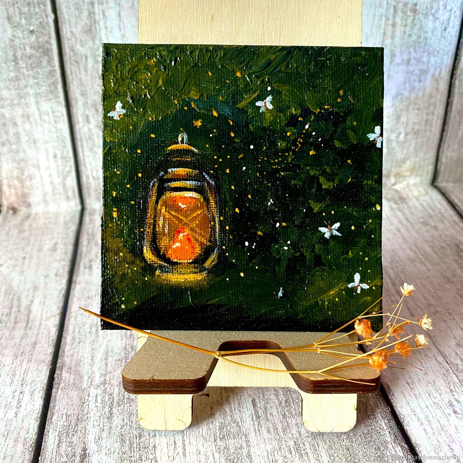 'Warm glow of fireflies' acrylic (butterflies, lamp, miniature), Pictures, Korsakov,  Фото №1