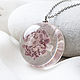 Transparent hemisphere pendant with pink flower made of epoxy resin, Pendant, Samara,  Фото №1