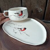 Посуда handmade. Livemaster - original item Tea pair Bullfinch. Handmade.