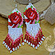 Earrings with a fringe of Rose, bead earrings, long earrings, Earrings, Kasimov,  Фото №1