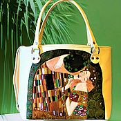 Сумки и аксессуары handmade. Livemaster - original item Copy of Leather woman yellow brown artistic handbag Klimt The Kiss. Handmade.
