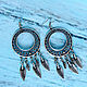 Round earrings with pendants of feathers, Nickel silver. Earrings. Sunny Silver. My Livemaster. Фото №6