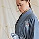 Оригинальное японское кимоно, голубой шелк, ручная вышивка, сибори. Плащи. Винтажные кимоно из Японии. Ярмарка Мастеров.  Фото №5