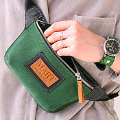 Сумки и аксессуары handmade. Livemaster - original item Green leather waist bag. Handmade.