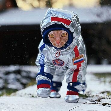 Зоотовары ручной работы. Ярмарка Мастеров - ручная работа Одежда для кошек "Комплект пуховик Космонавт с шапкой". Handmade.