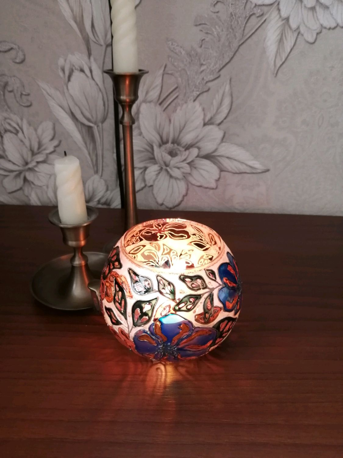 Подсвечник стеклянный с ручной витражной росписью "Антик" в интернет ...