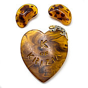 Винтаж: Ожерелье: кулон огранённого янтаря Кудзи, халцедон, золото 18К. Япония