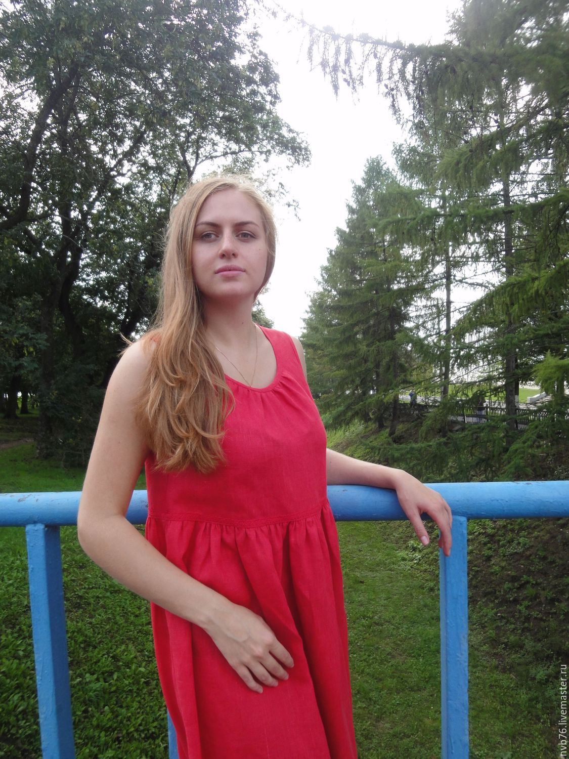 Red Linen Summer Dress